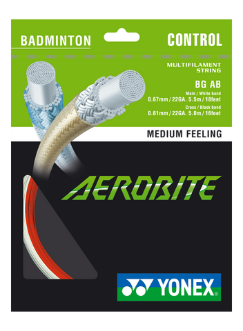 Yonex BG Aerobite Badminton String Set of White/Red Main 0.67mm 22ga Cross 0.61 22ga
